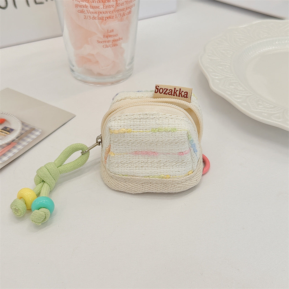 3pc Chic Woven Mini Backpack Pouch - Earphone Case & Coin Purse with Keychain Lanyard(white)