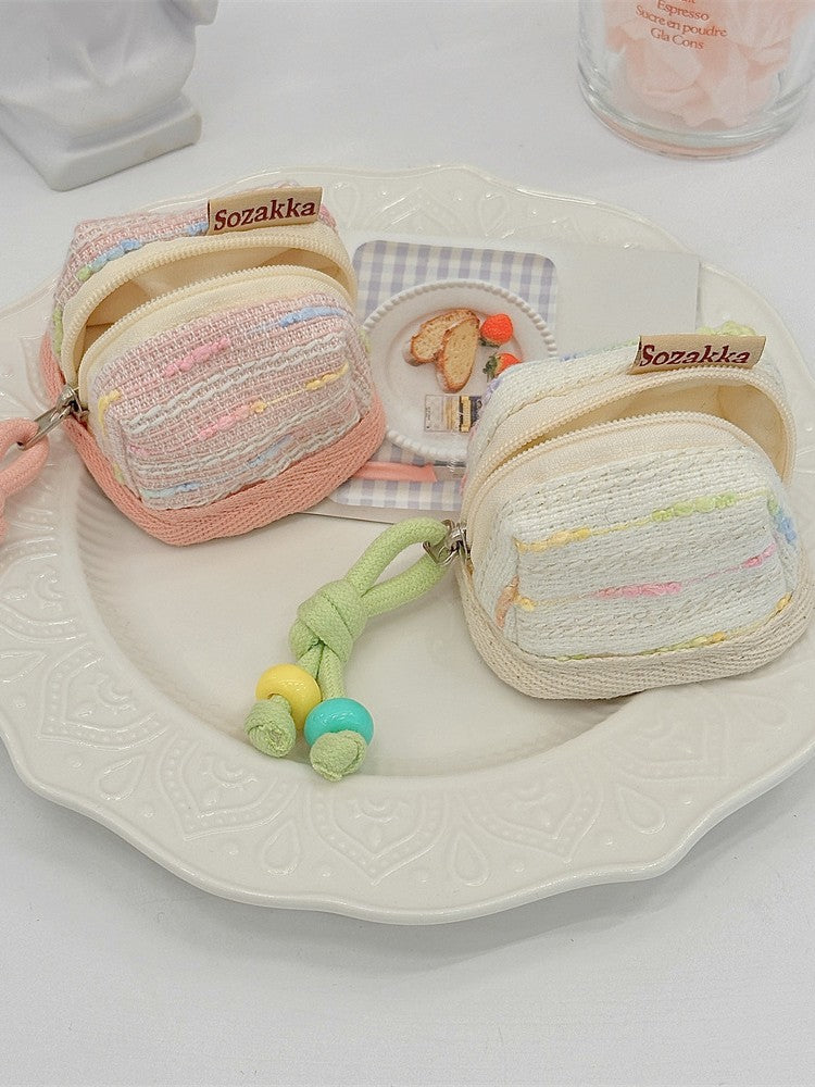 3pc Chic Woven Mini Backpack Pouch - Earphone Case & Coin Purse with Keychain Lanyard(white)