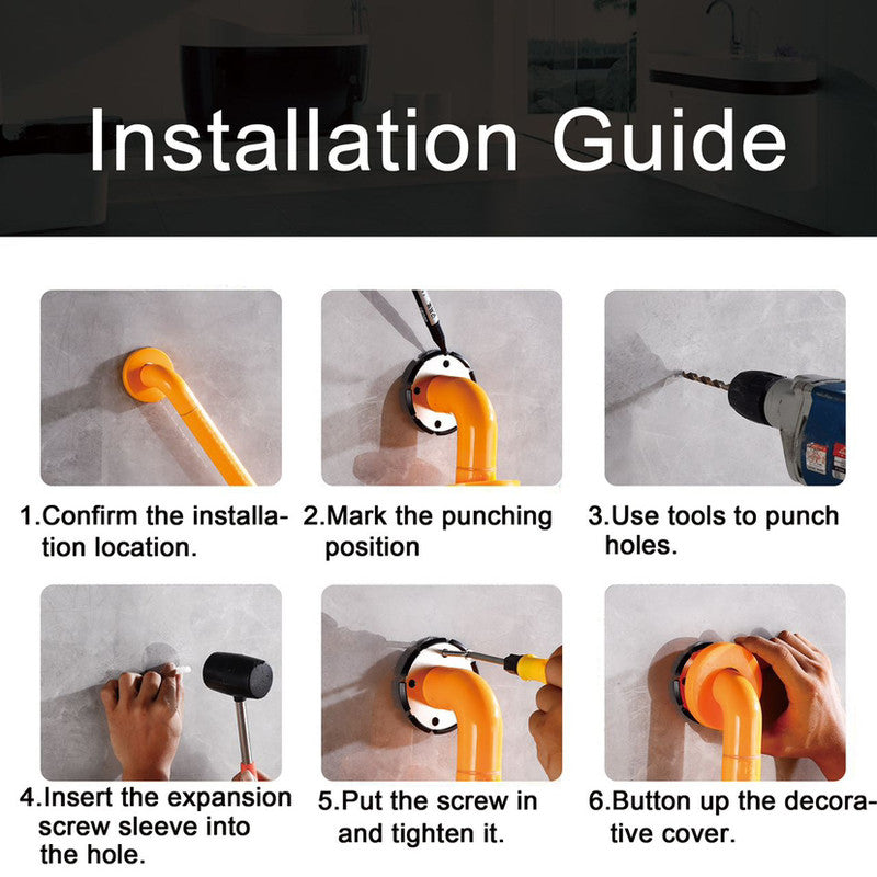 2pc Heavy-Duty Anti-Slip Safety Grab Bar with Luminous Rings - Stainless Steel Core Bathroom Handrail(yellow 30cm)