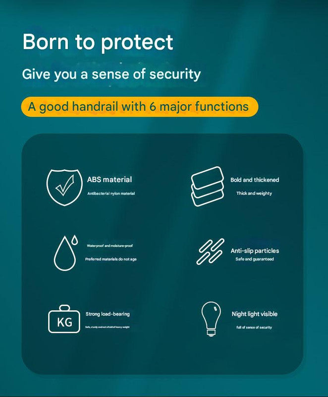 2pc Heavy-Duty Anti-Slip Safety Grab Bar with Luminous Rings - Stainless Steel Core Bathroom Handrail(yellow 40cm)