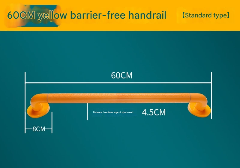 2pc Heavy-Duty Anti-Slip Safety Grab Bar with Luminous Rings - Stainless Steel Core Bathroom Handrail(yellow 60cm)