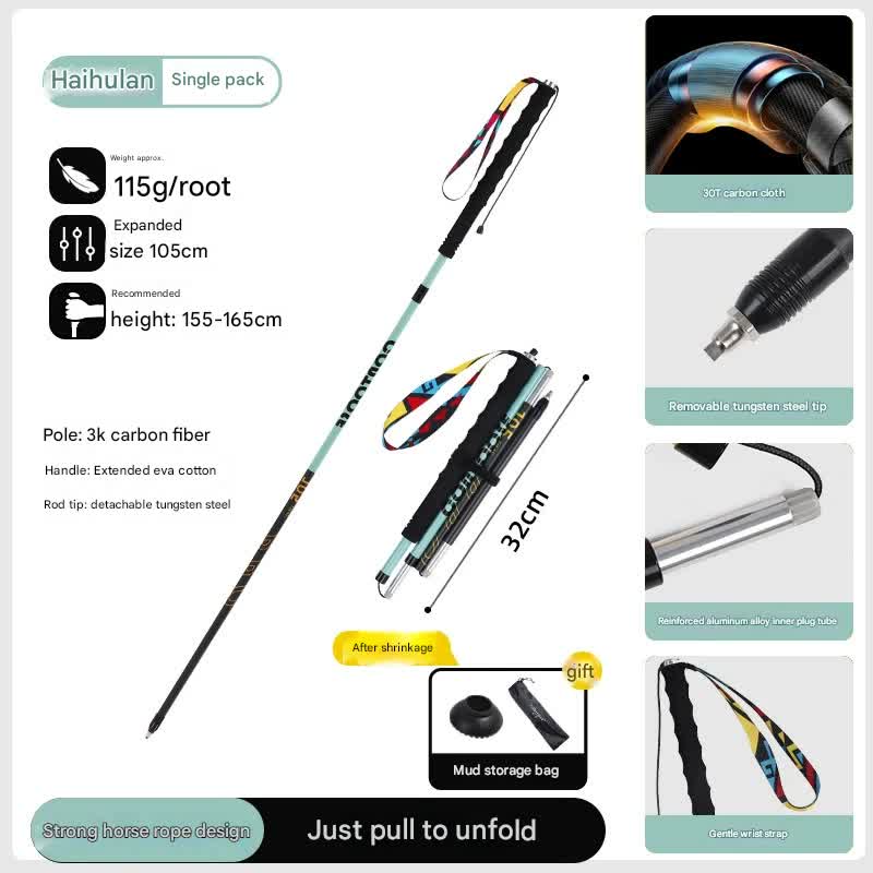 Ultralight Carbon Fiber Foldable Trail Running &amp; Hiking Pole(blue Recommended height range 155-165cm)