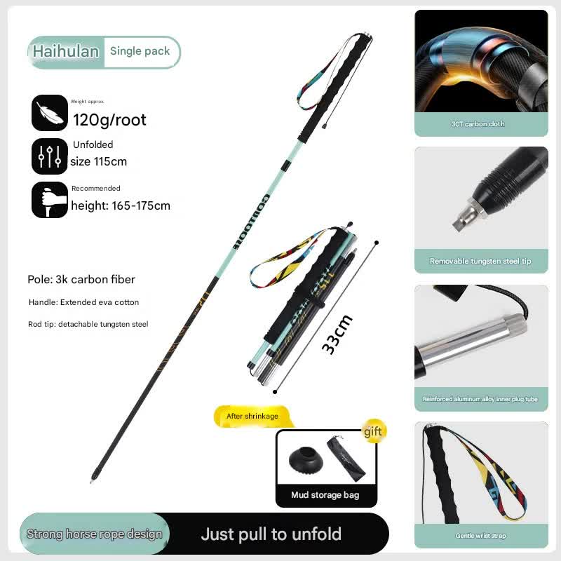 Ultralight Carbon Fiber Foldable Trail Running &amp; Hiking Pole(blue  Recommended height range 165-175cm)