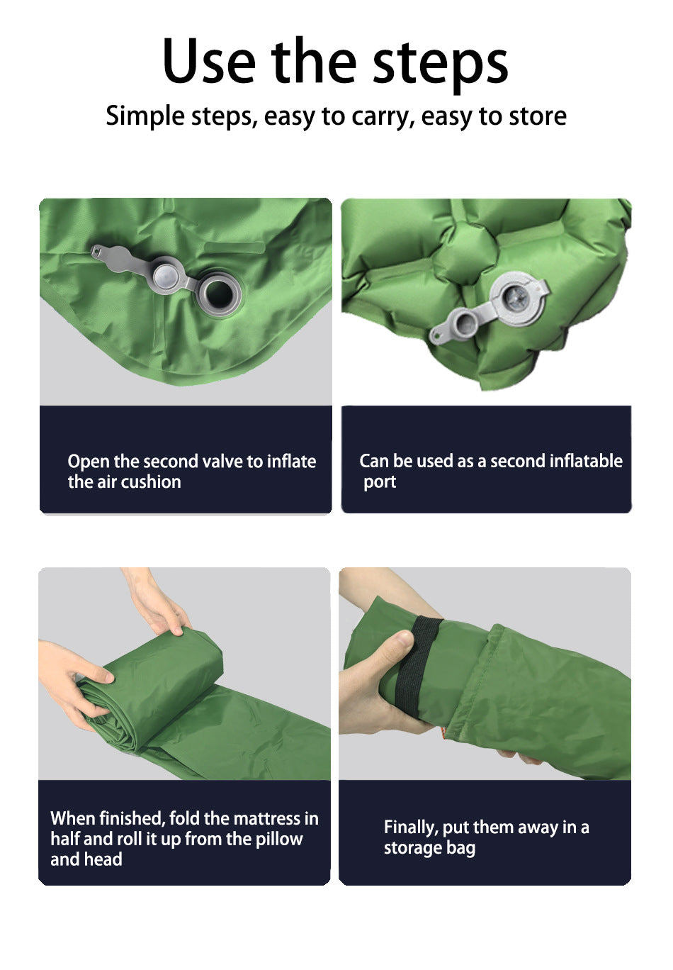 2pc Ultralight Inflatable Camping Sleeping Mat with Integrated Pillow - Waterproof 40D Nylon TPU(Navy Blue)