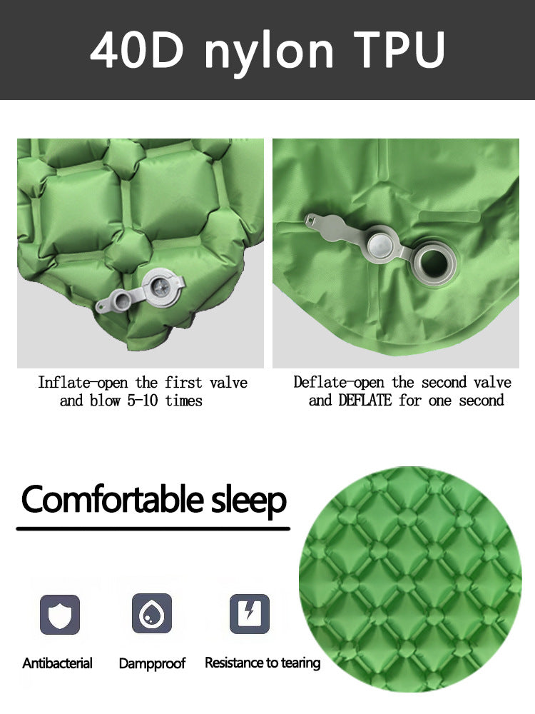 2pc Ultralight Inflatable Camping Sleeping Mat with Integrated Pillow - Waterproof 40D Nylon TPU(Dark Blue)