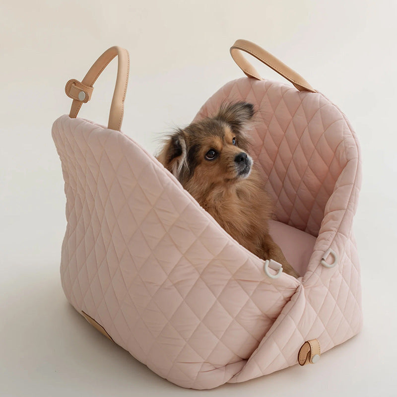 Luxury Quilted 2-in-1 Pet Travel Carrier & Car Booster Seat for Small Dogs(Pink)