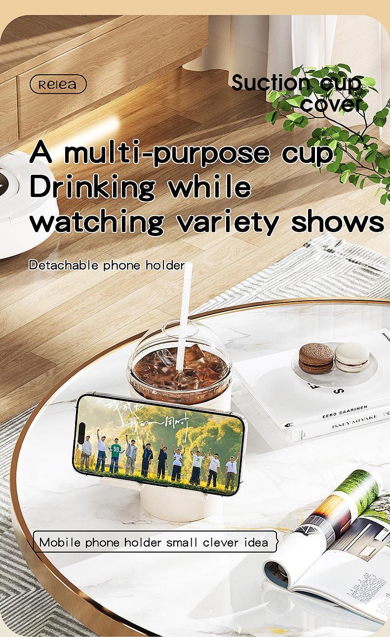 Multi-Purpose Anti-Spill Cup Holder with Suction Base & Detachable Phone Stand(black)