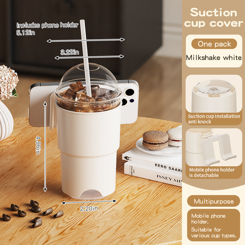Multi-Purpose Anti-Spill Cup Holder with Suction Base &amp; Detachable Phone Stand(white)