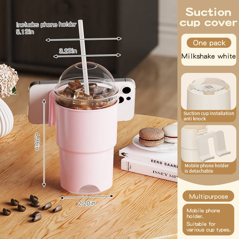 Multi-Purpose Anti-Spill Cup Holder with Suction Base &amp; Detachable Phone Stand(pink)