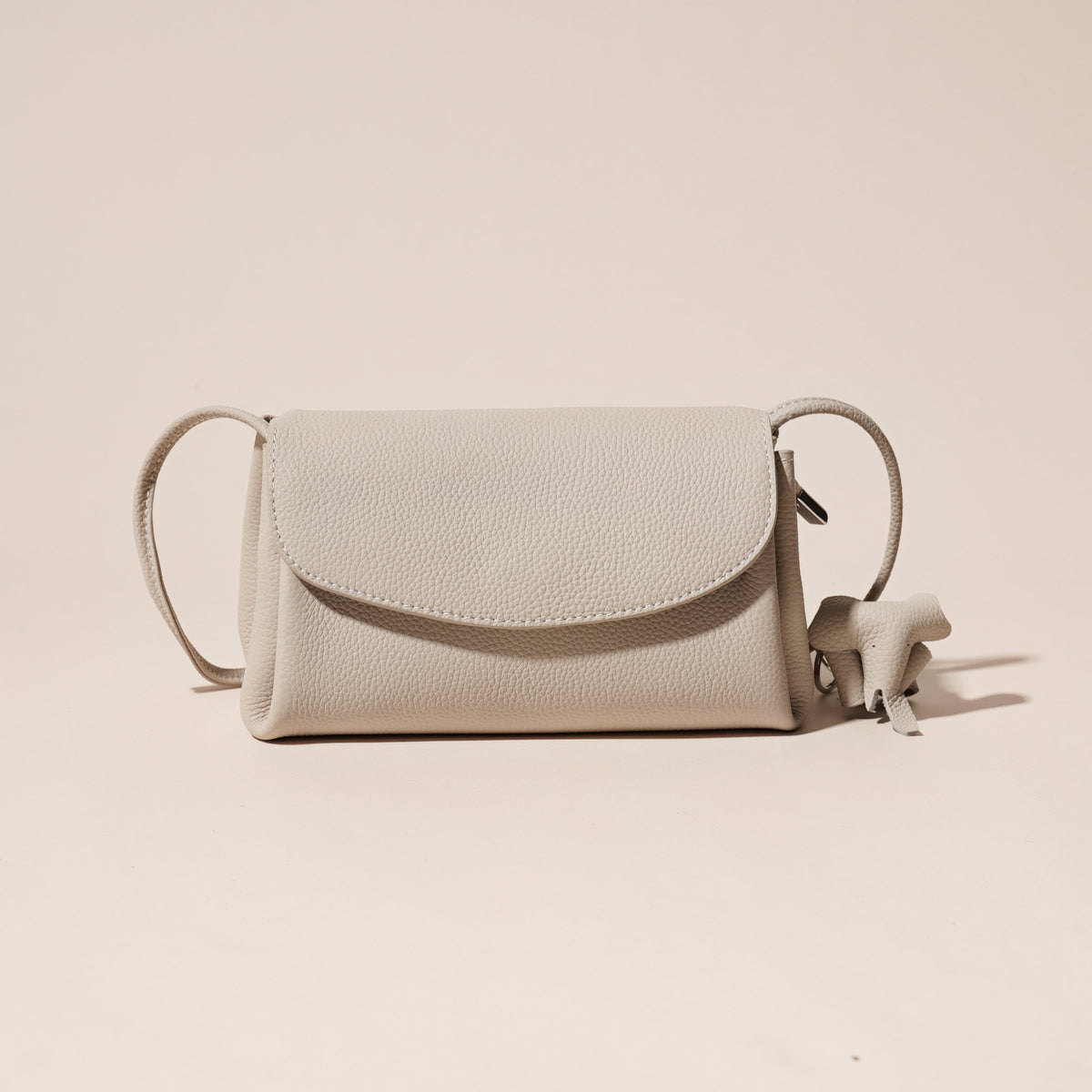 Genuine Leather Flap Crossbody Bag with Elephant Charm - Compact &amp; Stylish Shoulder Purse(White)