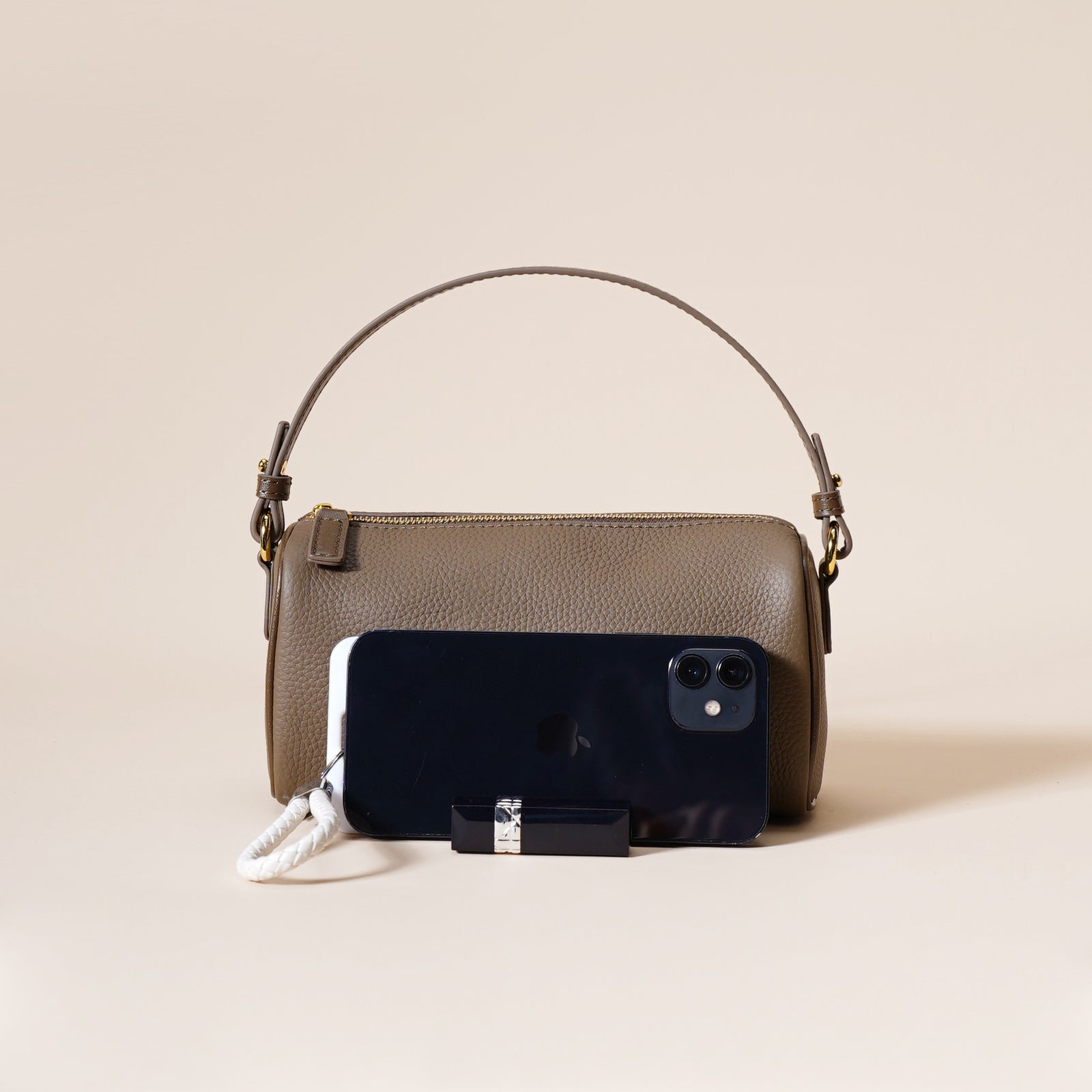 Genuine Leather Boston Bag - Mini Barrel Crossbody & Top Handle Purse(grey)