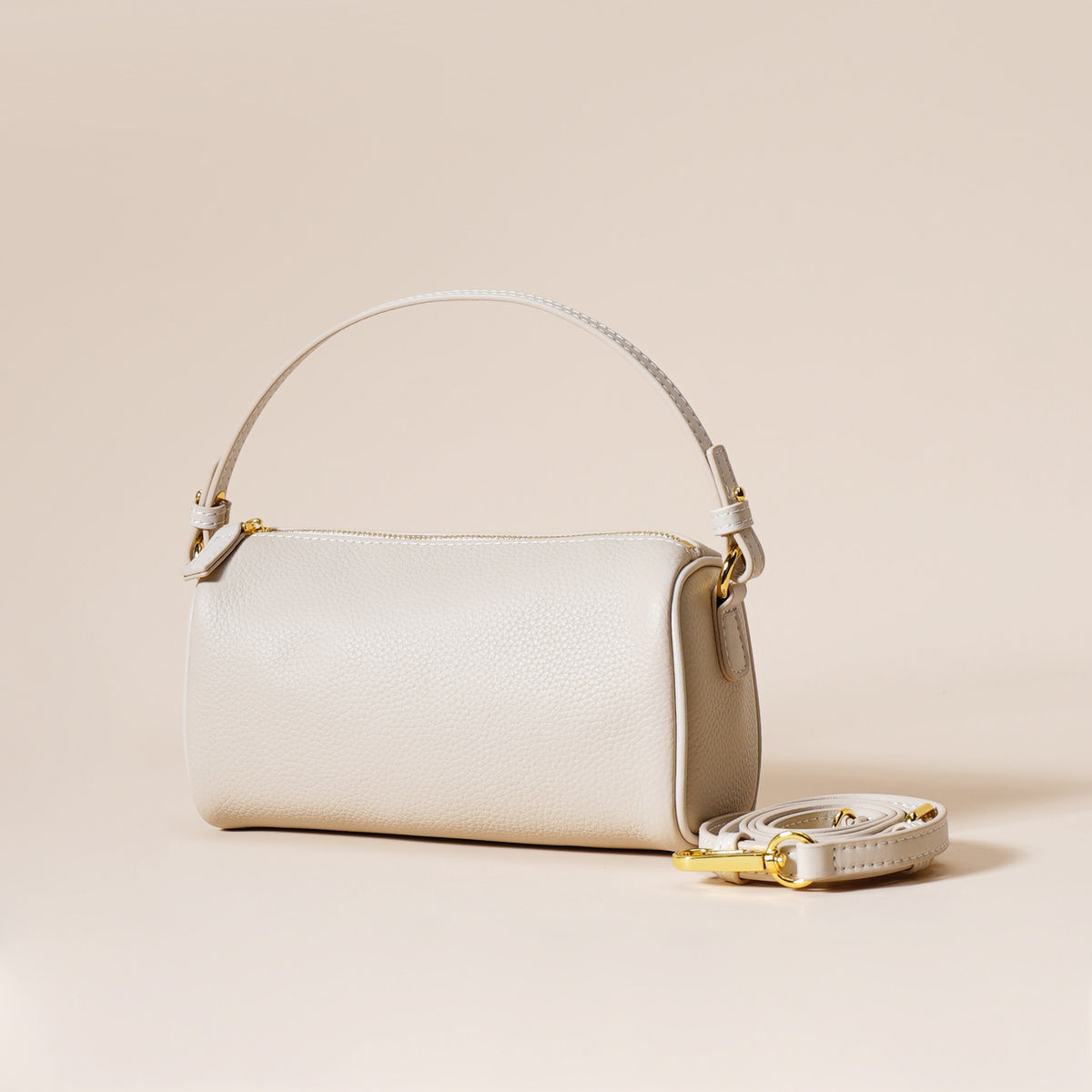 Genuine Leather Boston Bag - Mini Barrel Crossbody &amp; Top Handle Purse(white)