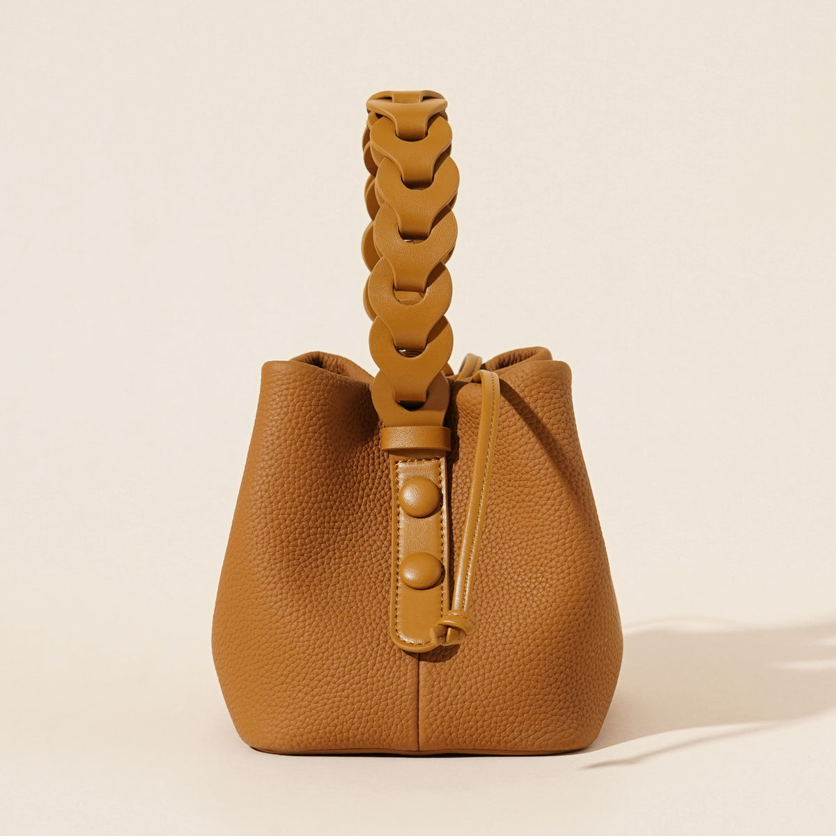 Genuine Leather Mini Bucket Bag with Braided Handle - Chic Drawstring Crossbody Purse(white)