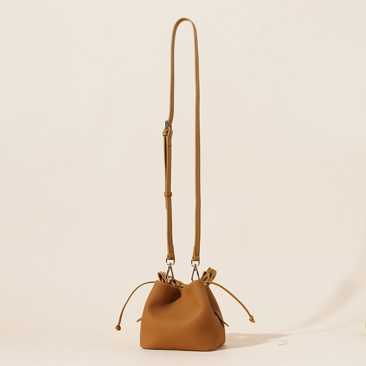 Genuine Leather Mini Bucket Bag with Braided Handle - Chic Drawstring Crossbody Purse(Biscuit)