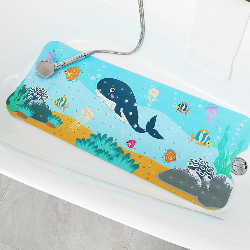 Non-Slip PVC Bath &amp; Shower Mat with Suction Cups and Drainage Holes - Cartoon Ocean Theme(Black Whale)