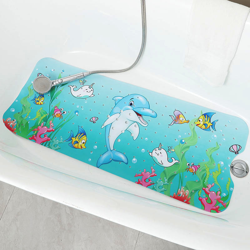 Non-Slip PVC Bath &amp; Shower Mat with Suction Cups and Drainage Holes - Cartoon Ocean Theme(Dolphin)