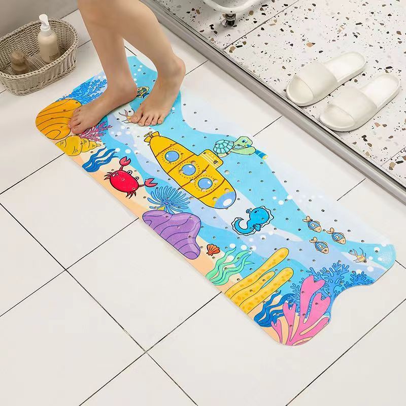 Non-Slip PVC Bath &amp; Shower Mat with Suction Cups and Drainage Holes - Cartoon Ocean Theme(Submarine)