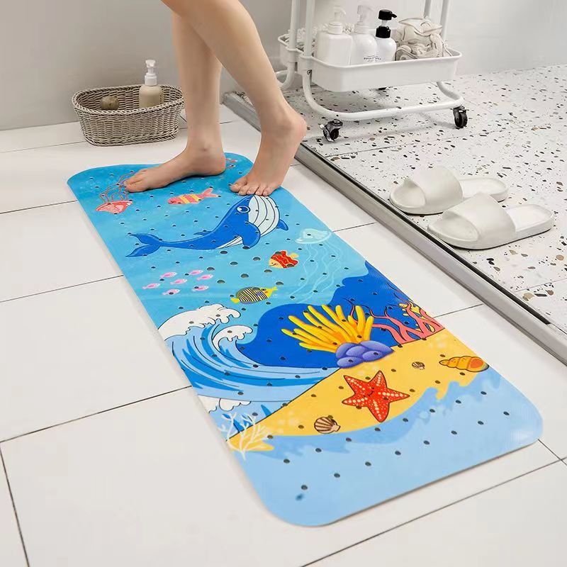 Non-Slip PVC Bath &amp; Shower Mat with Suction Cups and Drainage Holes - Cartoon Ocean Theme(Blue Whale)