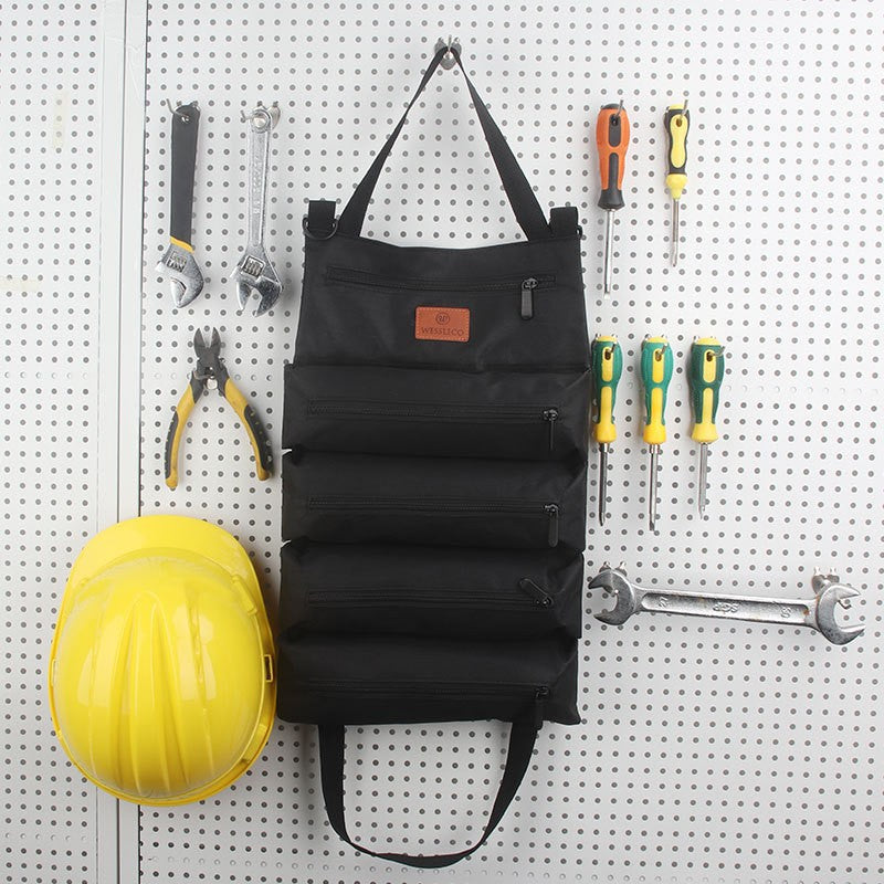 Heavy-Duty Canvas Tool Roll Up Bag & Organizer Tote - Multi-Pocket Wrench & Tool Pouch(Blue)