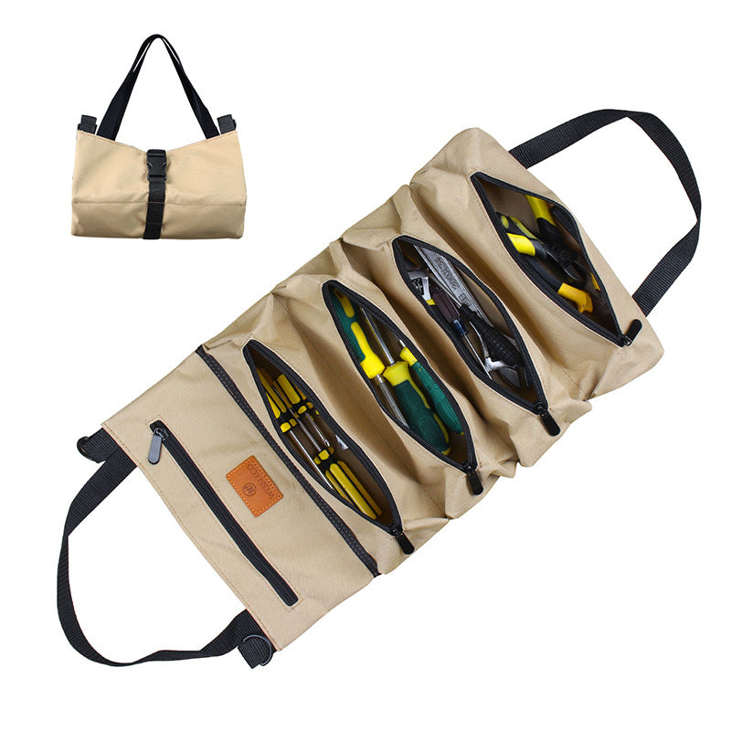 Heavy-Duty Canvas Tool Roll Up Bag &amp; Organizer Tote - Multi-Pocket Wrench &amp; Tool Pouch(Khaki)