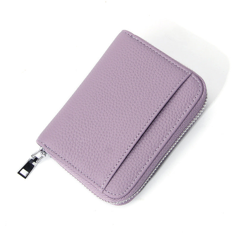 Genuine Leather RFID Blocking Accordion Card Holder &amp; Coin Purse - Large Capacity Zip Wallet(purple)