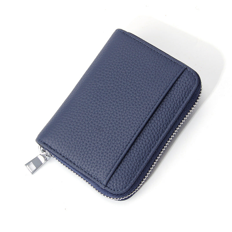 Genuine Leather RFID Blocking Accordion Card Holder &amp; Coin Purse - Large Capacity Zip Wallet(blue)