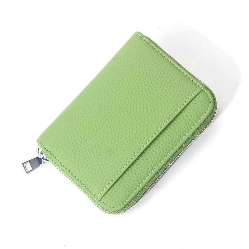 Genuine Leather RFID Blocking Accordion Card Holder &amp; Coin Purse - Large Capacity Zip Wallet(green)