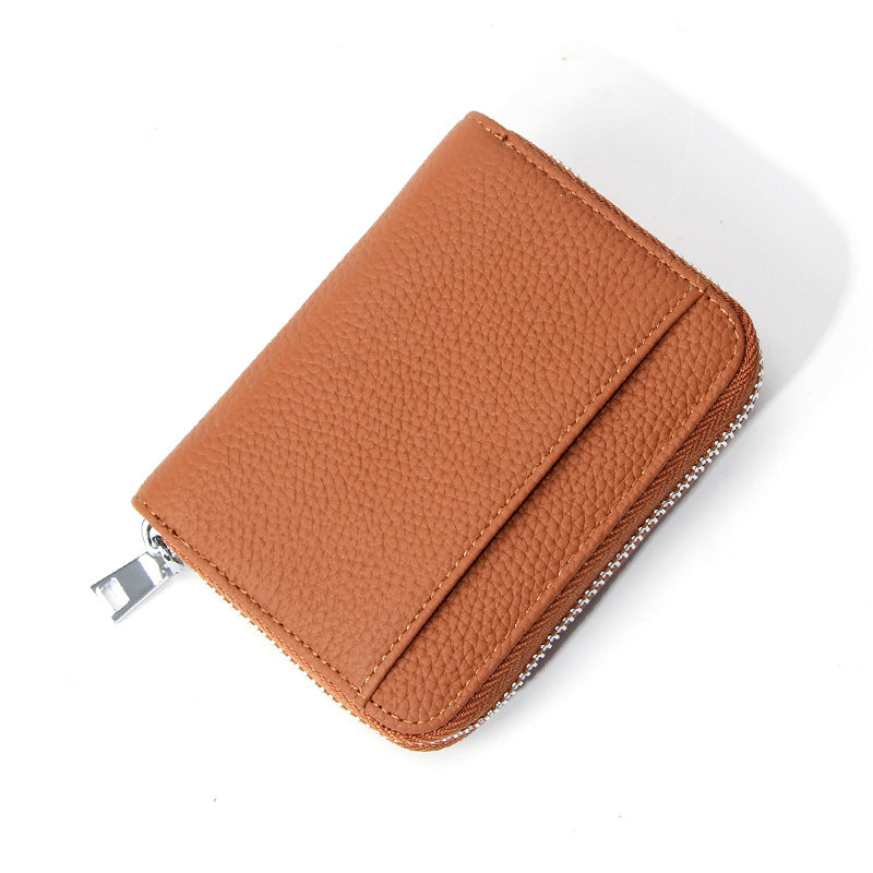 Genuine Leather RFID Blocking Accordion Card Holder &amp; Coin Purse - Large Capacity Zip Wallet(brown)