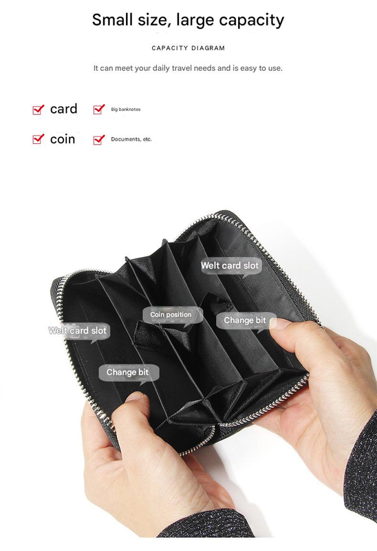 Genuine Leather RFID Blocking Accordion Card Holder & Coin Purse - Large Capacity Zip Wallet(brown)