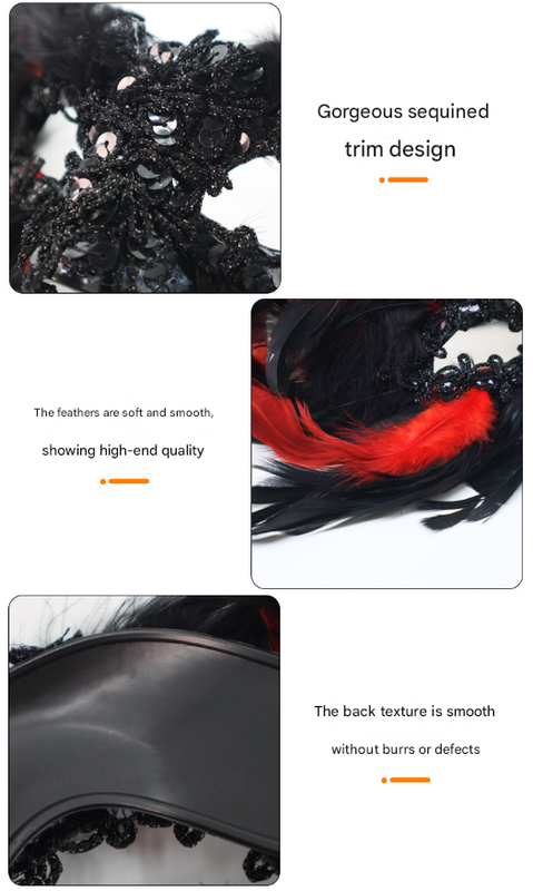Black Mysterious Gothic Feather Masquerade Mask - Black Angel Wing Venetian Party Costume