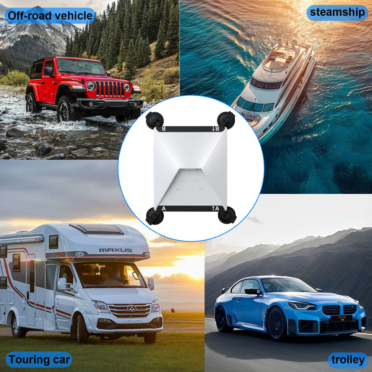 White and Black Heavy-Duty Suction Cup Mount for Starlink Mini - All-Weather Car, RV & Boat Bracket