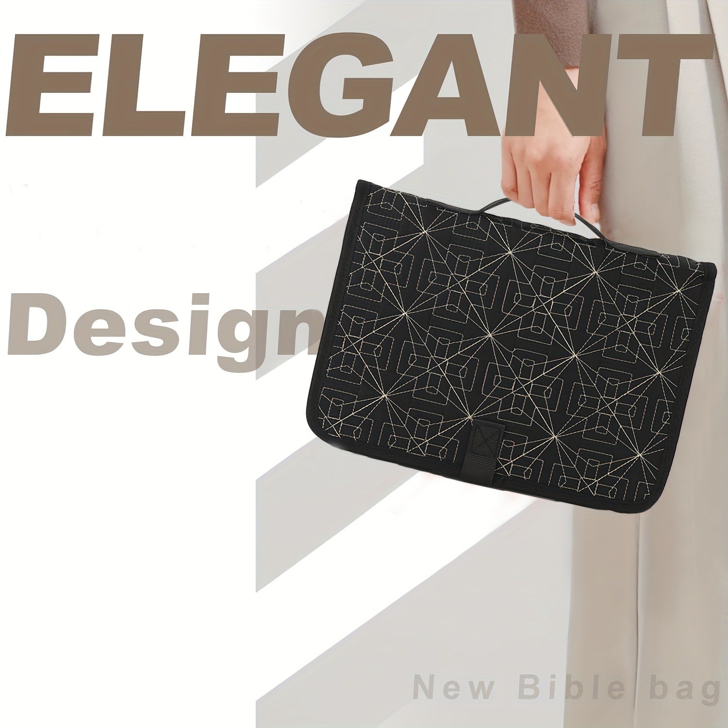 Beige Elegant Quilted Bible Cover - Protective Book Case with Carry Handle