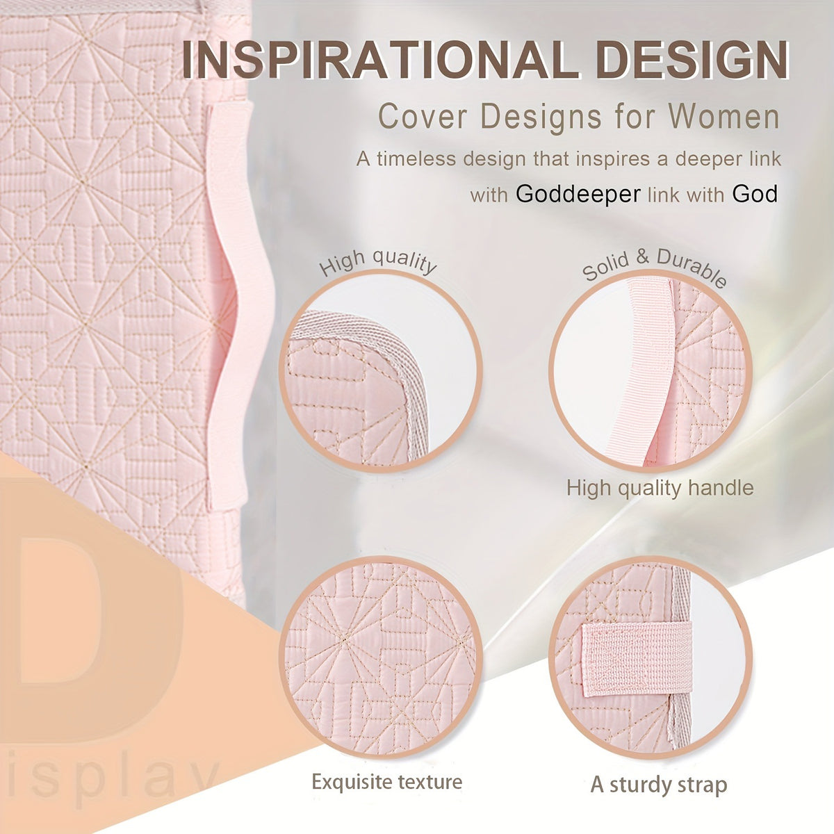 Beige Elegant Quilted Bible Cover - Protective Book Case with Carry Handle