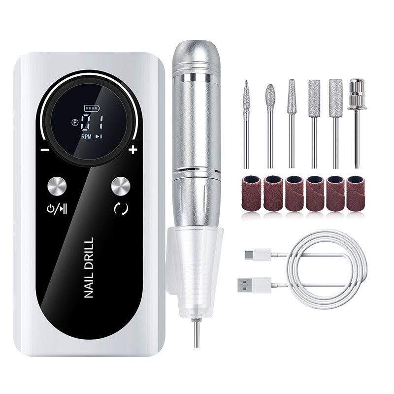 White Professional Rechargeable Nail Drill Machine - 45000RPM Portable E-File Kit for Acrylic, Gel, Polishing &amp; Manicure