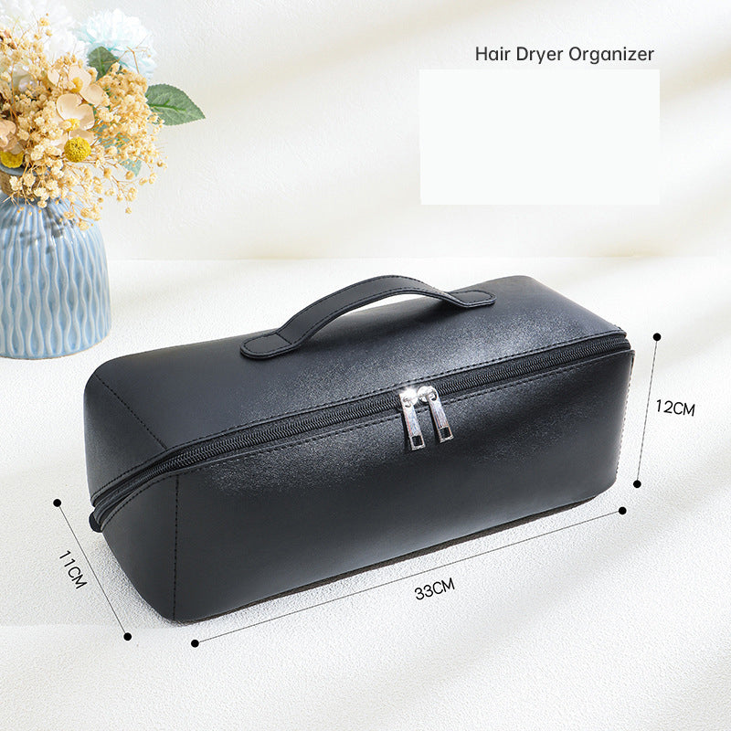 Black Premium PU Leather Travel Case for Hair Styling Tools - Double Layer Waterproof Organizer Bag for Hair Dryer, Curler &amp; Straightener