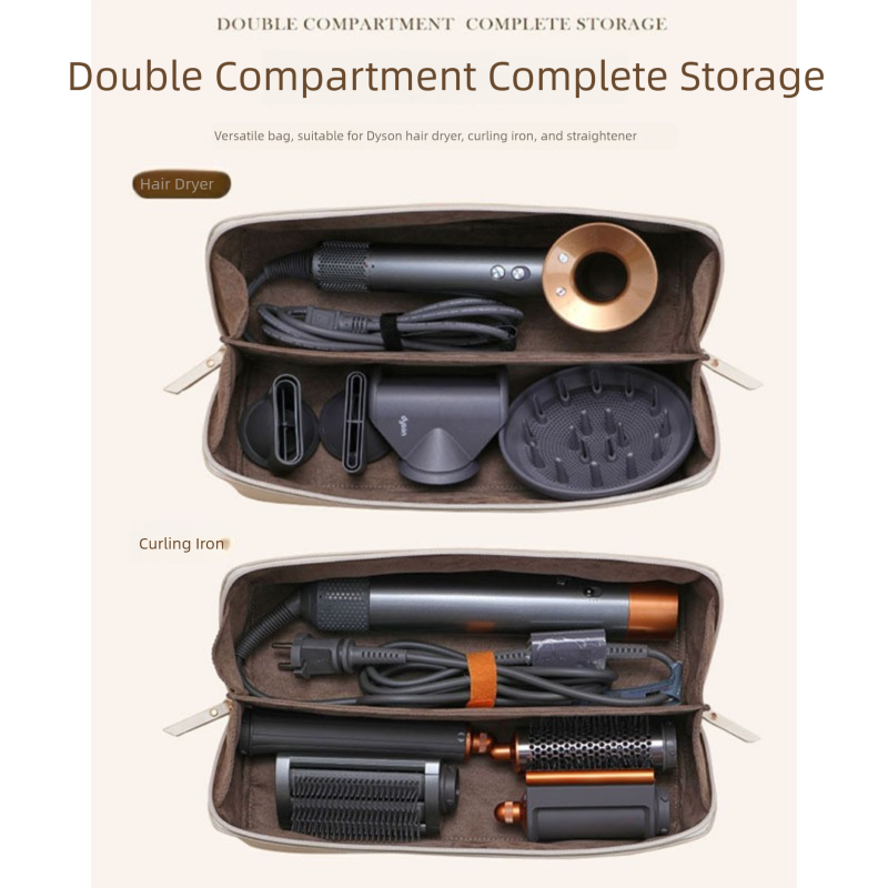 Black Premium PU Leather Travel Case for Hair Styling Tools - Double Layer Waterproof Organizer Bag for Hair Dryer, Curler & Straightener