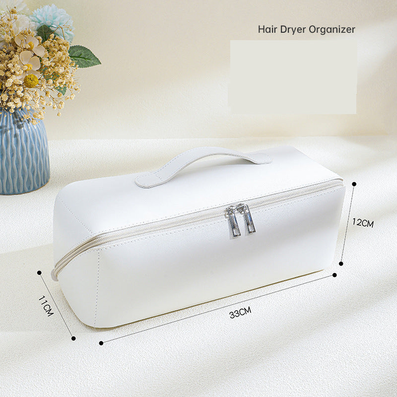 White Premium PU Leather Travel Case for Hair Styling Tools - Double Layer Waterproof Organizer Bag for Hair Dryer, Curler &amp; Straightener