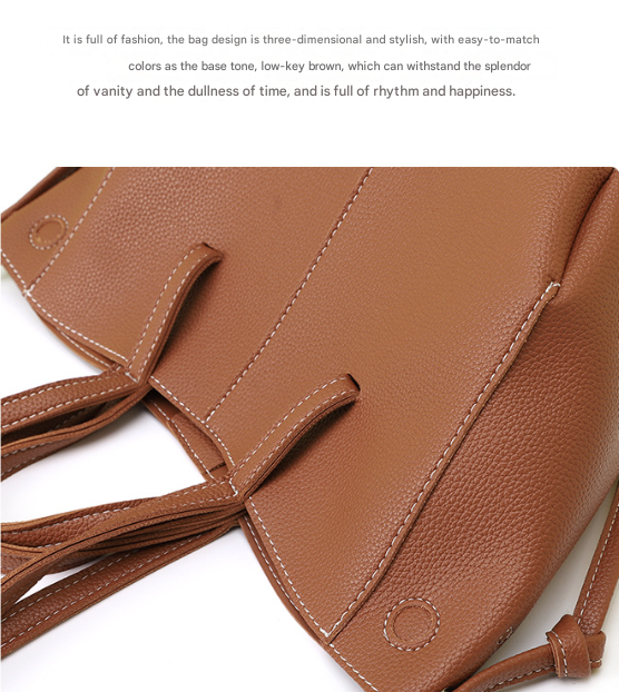 Brown Chic Minimalist PU Leather Tote Bag - Women's Versatile Shoulder Handbag with Contrast Stitching