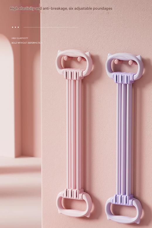 Pink Adjustable Resistance Chest Expander with 6 Levels - Cute Cat Ear Puller for Full Body Workout