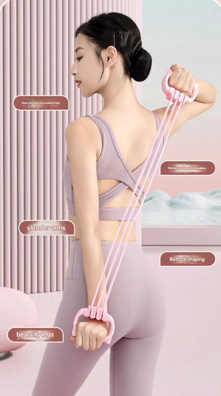 Pink Adjustable Resistance Chest Expander with 6 Levels - Cute Cat Ear Puller for Full Body Workout