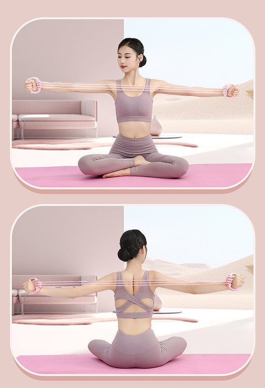 Pink Adjustable Resistance Chest Expander with 6 Levels - Cute Cat Ear Puller for Full Body Workout