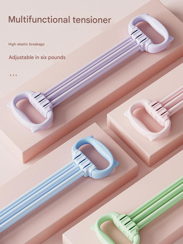 Purple Adjustable Resistance Chest Expander with 6 Levels - Cute Cat Ear Puller for Full Body Workout