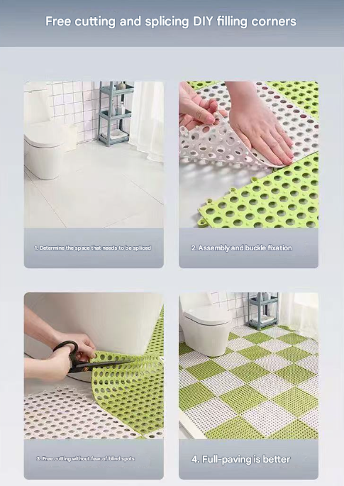 White And Grey DIY Interlocking Non-Slip Floor Tiles - 18-Pack PVC Drainage Mat for Shower & Bathroom Safety