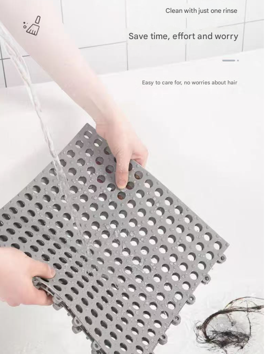 Sky Blue And White DIY Interlocking Non-Slip Floor Tiles - 18-Pack PVC Drainage Mat for Shower & Bathroom Safety