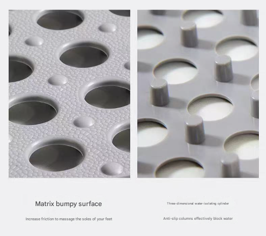 Grey And Green DIY Interlocking Non-Slip Floor Tiles - 18-Pack PVC Drainage Mat for Shower & Bathroom Safety