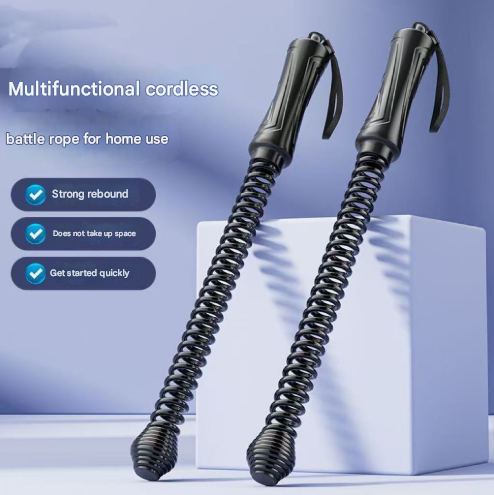 Black Cordless Battle Ropes - Heavy Duty Spring Steel Power Trainers for Full Body Strength &amp; Cardio Workout