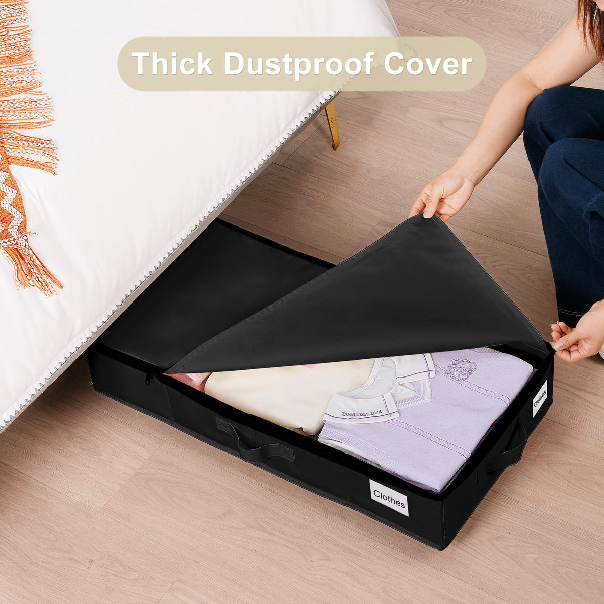 1 piece Black Size S Collapsible Underbed Storage Organizer with Wheels - Fabric Bin with Dustproof Lid