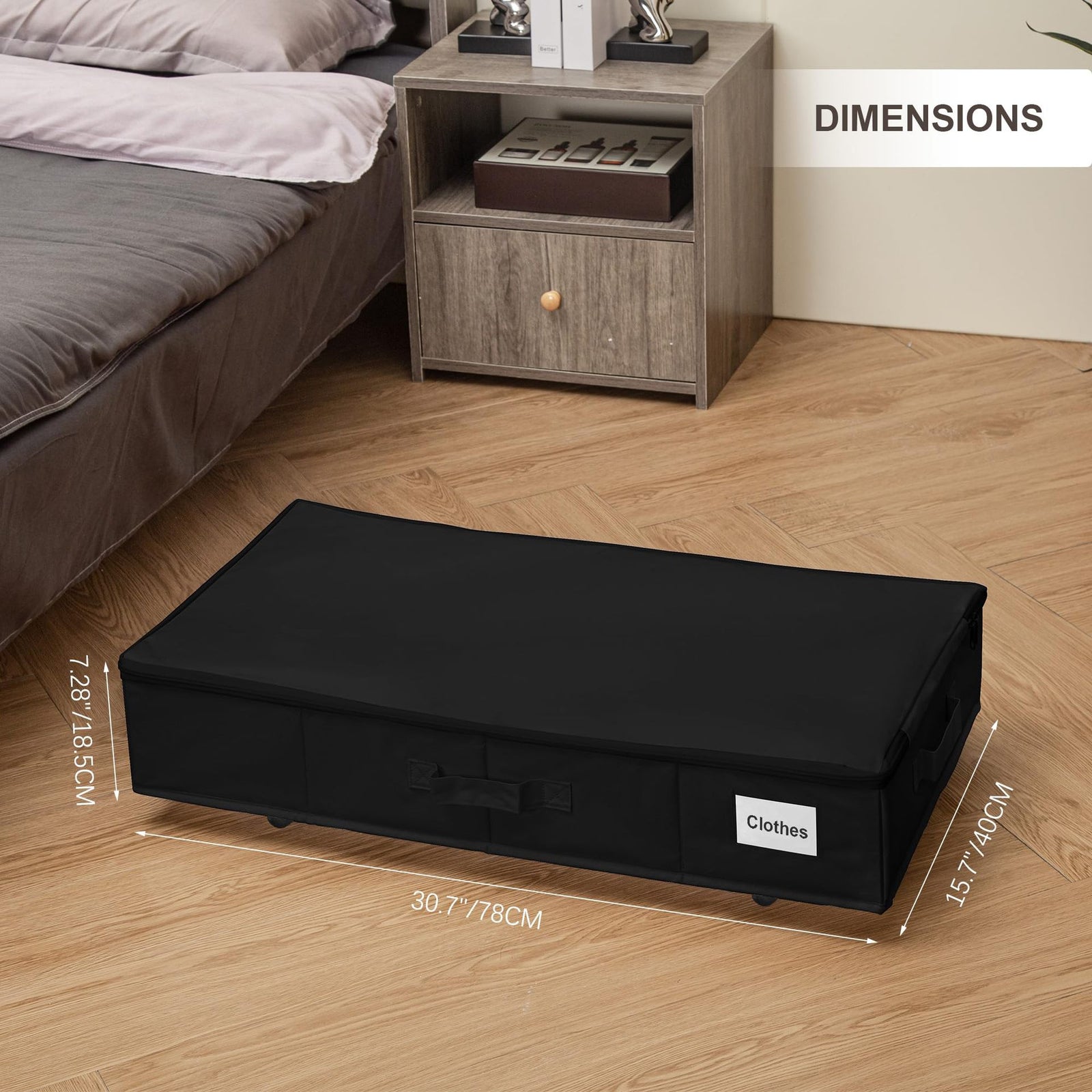 1 piece Black Size L Collapsible Underbed Storage Organizer with Wheels - Fabric Bin with Dustproof Lid