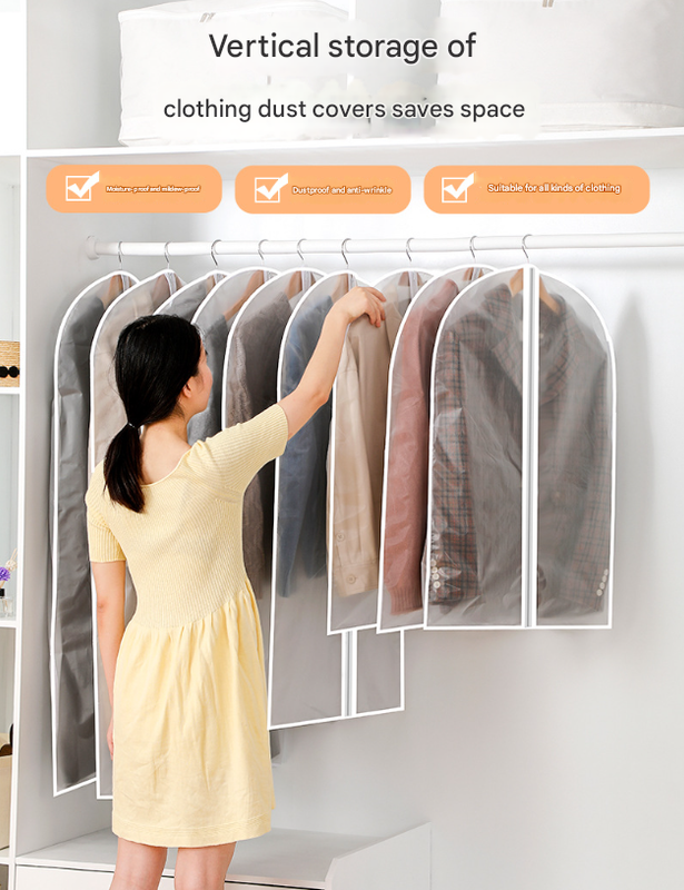 White Edge 10-Pack Hanging Garment Bags for Closet Storage - Translucent Dust-Proof Suit Covers, Washable & Reusable Coat Protectors (2 Sizes)