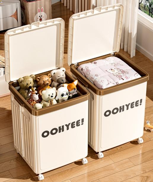 White Large Foldable Storage Box with Lid and Wheels - Heavy Duty Collapsible Toy Organizer Bin